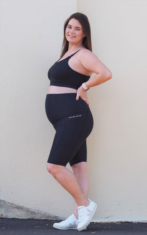 Green eco suede maternity activewear bike shorts