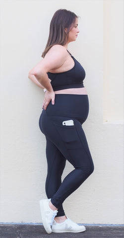 Green eco suede full length maternity activewear leggings