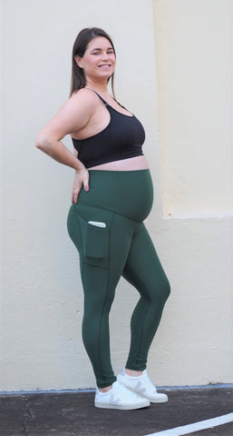 Green eco suede maternity activewear bike shorts